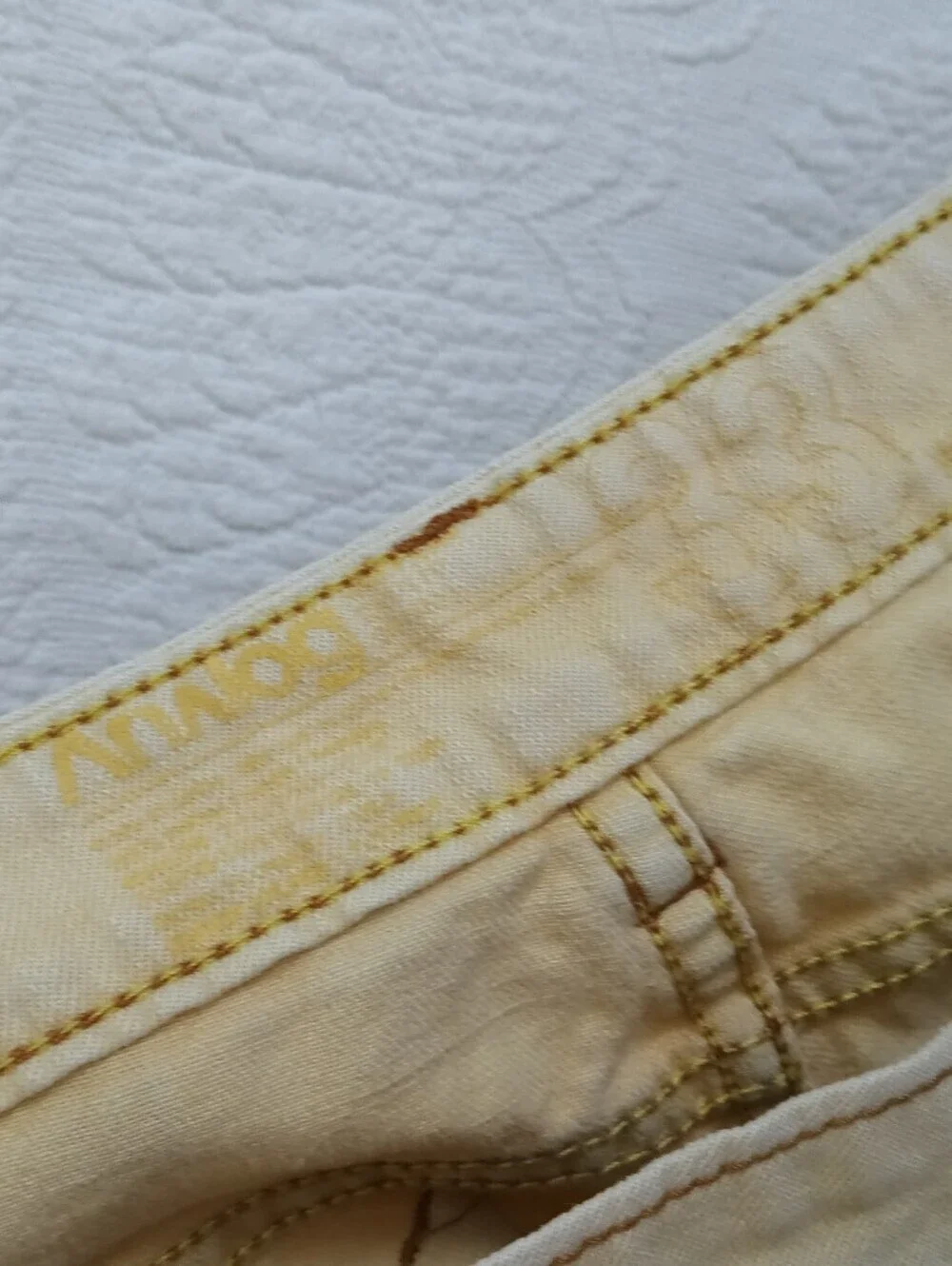 Analog Ochre Yellow Slim Straight Jeans Mid Rise Beige Tan Distressed Faded Punk